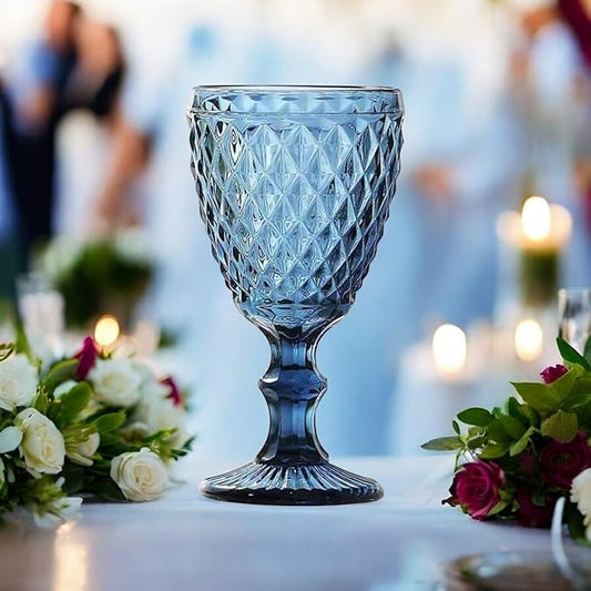 Vintage 6er-Set Farbige Weingläser mit Netz Muster - Blau