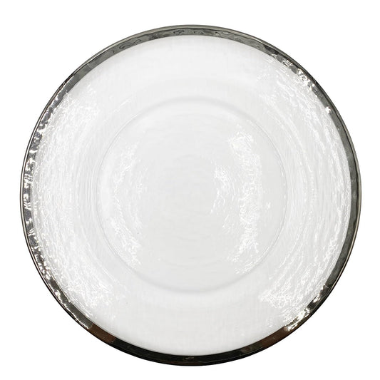 XL Teller aus transparentem Glas 33 cm - Silber 2