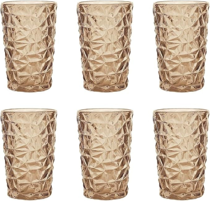 Vintage 6er-Set Farbige Glanz Trinkgläser mit Kristal Muster – Gold-Glanz