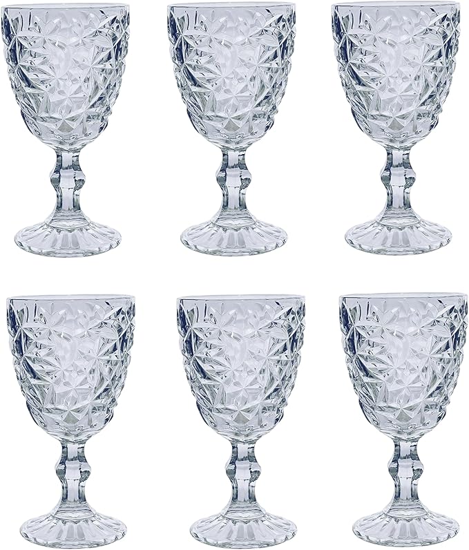 Vintage 6er-Set Farbige Glanz Weingläser mit Kristal Muster – Blau-Glanz