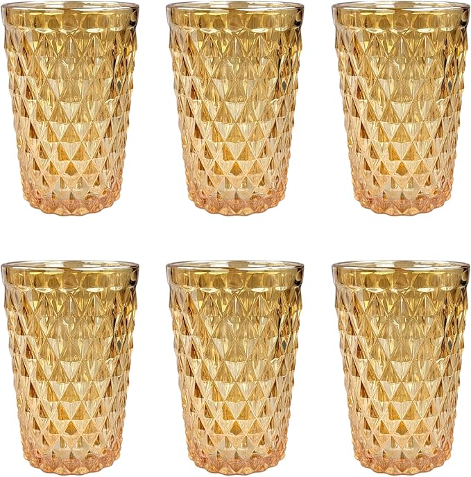 Vintage 6er-Set Farbige Trinkgläser mit Netz Muster – Gold Glanz