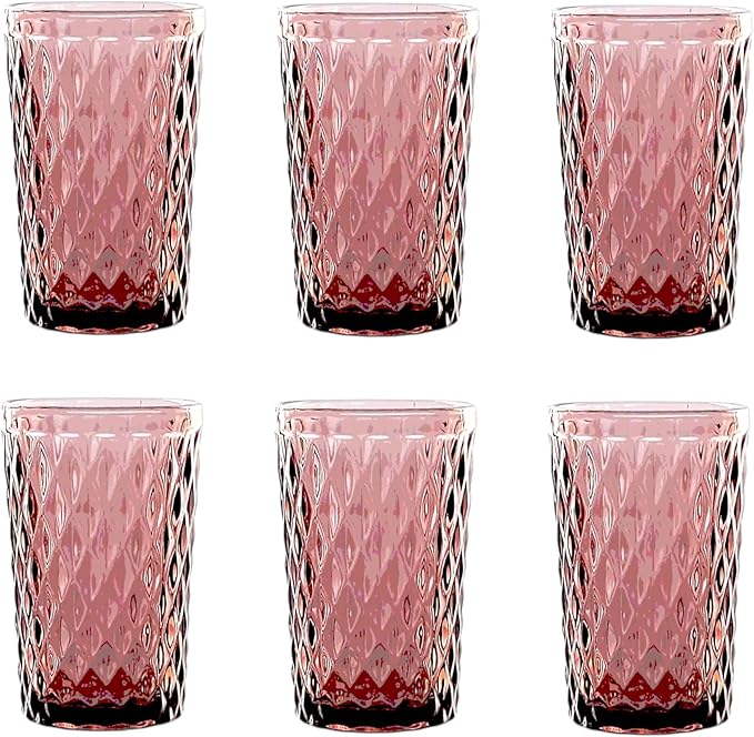 Vintage 6er-Set Farbige Trinkgläser mit Netz Muster - Lila