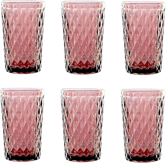 Vintage 6er-Set Farbige Trinkgläser mit Netz Muster - Lila
