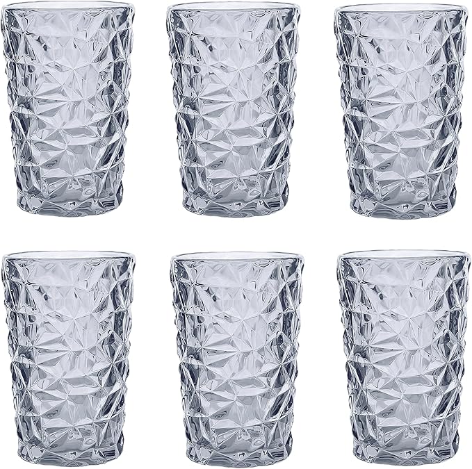 Vintage 6er-Set Farbige Glanz Trinkgläser mit Kristal Muster – Blau Glanz